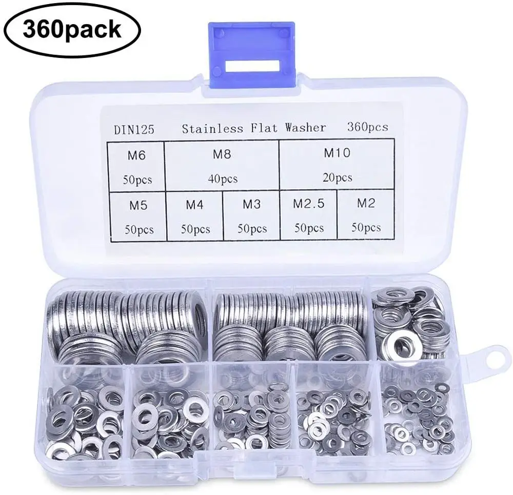 

360pcs Stainless Steel Sealing Solid Gasket Washer Kit M2 M2.5 M3 M4 M5 M6 M8 M10 Sump Plug Oil For General Repair Seal Ring Set