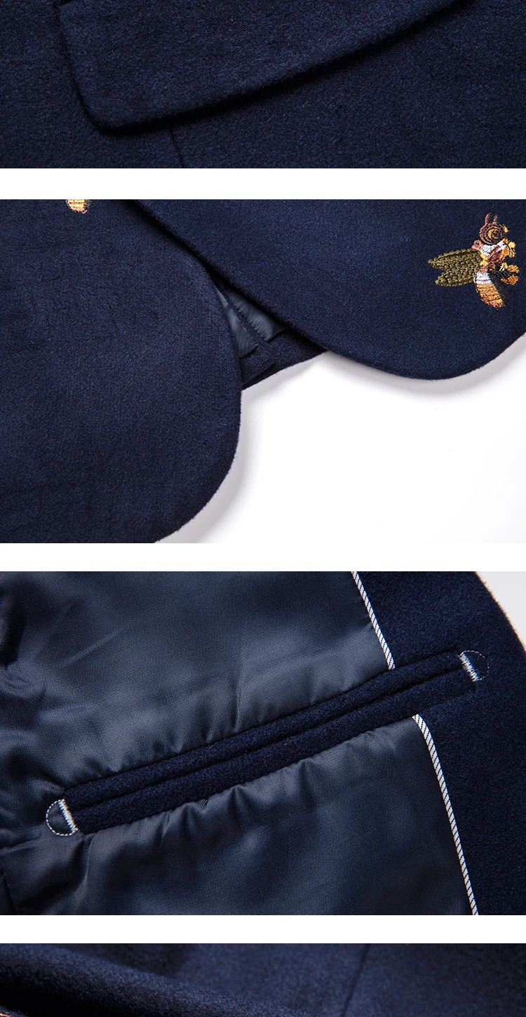 

PYJTRL Mens Fashion Autumn Winter Quality Luxurious Bee Embroidery Woolen Blazer Wedding Prom Singers Blazers Costume