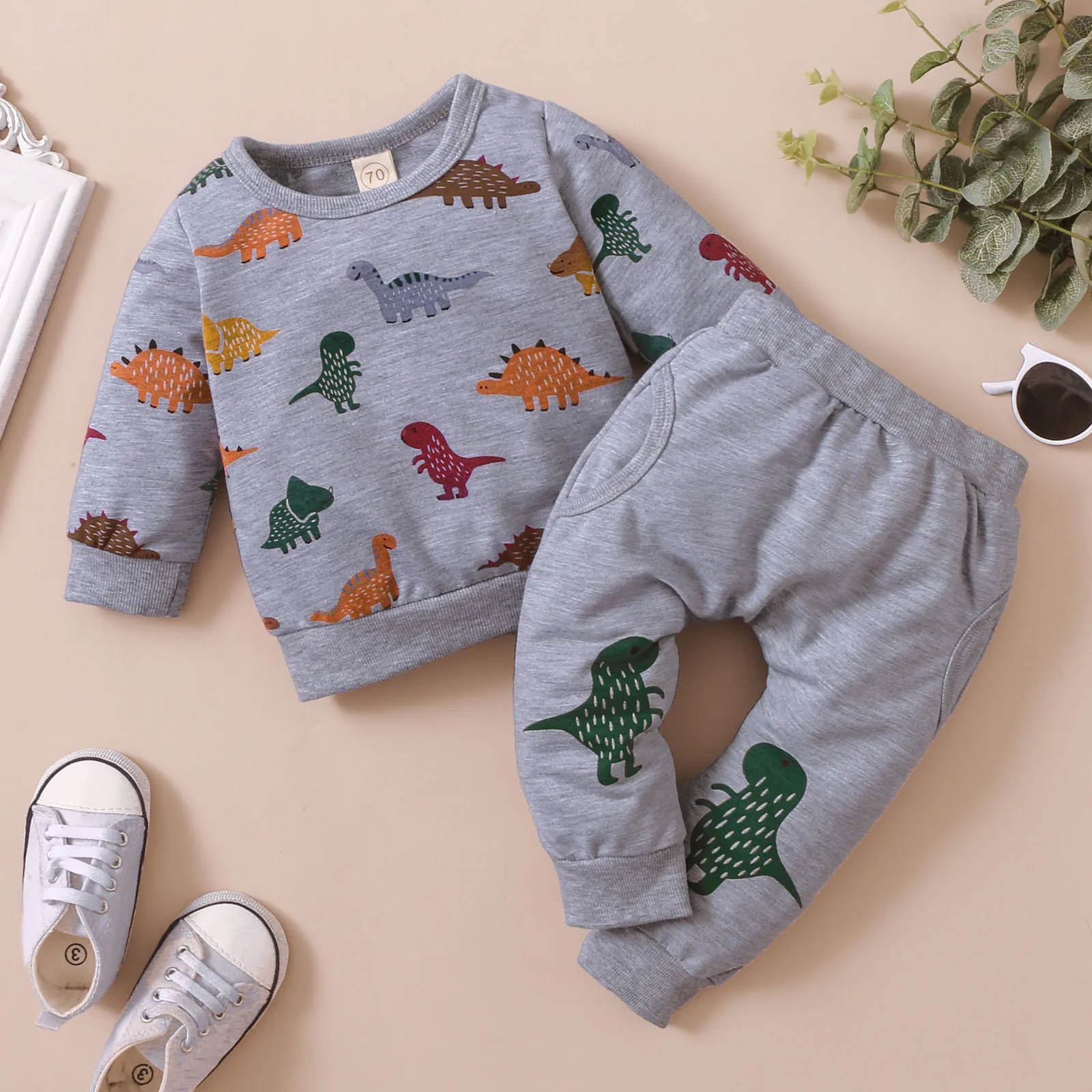 

2 шт./комплект, детский спортивный костюм с принтом динозавров, на Возраст 3-24 месяца