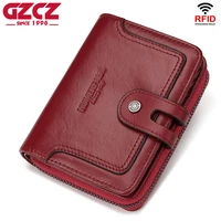 new genuine cowhide leather women wallets female coin purse small mini money bags red lady pouch card holder with double zipper