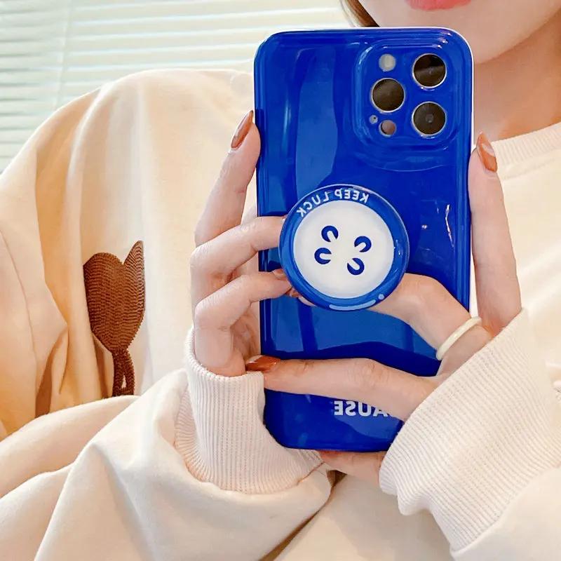 

Klein Blue Bumper With Buttons Stand Holder Phone Case For iPhone 13 12 11 Pro Max XR XS X 7 8 Plus SE Soft Bracket Back Cover