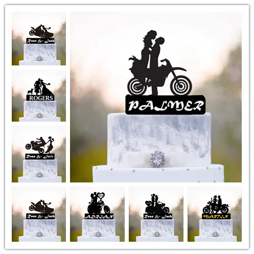 

Hand Write Personalized Cake Topper Motorcycle Style Bride And Groom for Wedding Engagement Anniversary Toppers Any Language