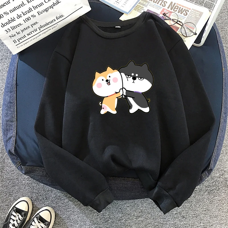 Осенне-зимние женские мужские пуловеры Harajuku Kawaii Шиба ину с принтом Повседневная Свободная кофточка Японская уличная Толстовка Топы