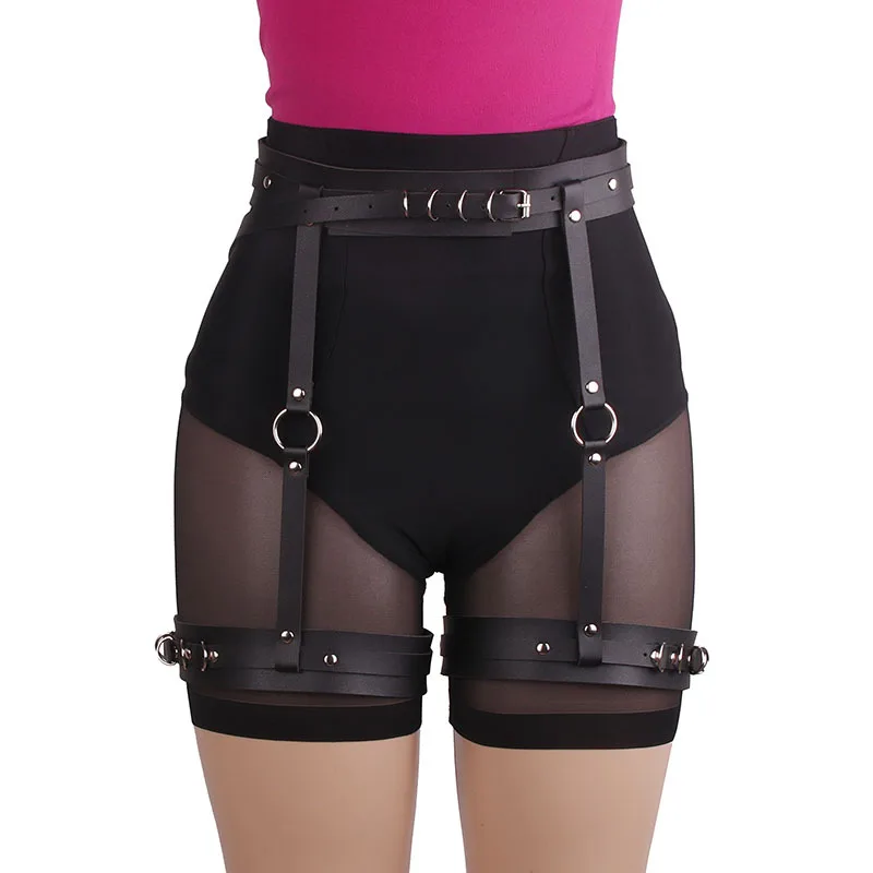 

European and American wide leather belt female bondage belt night show punk leg ring thigh ring one accessory accessory