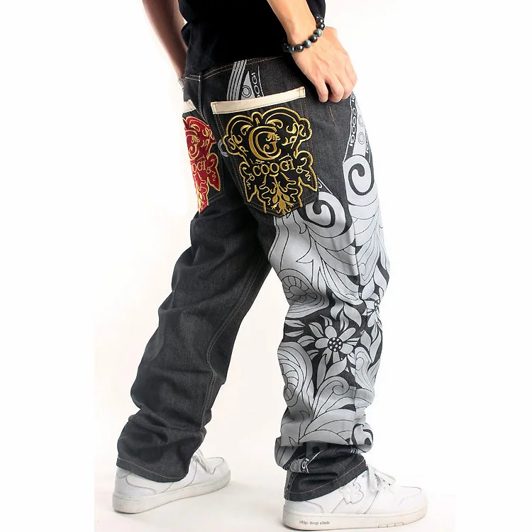 Men's Straight Trousers Street Dance Hiphop Jeans Fashion Embroidery Loose Denim Pants Overall Male Rap Hip Hop Jeans Plus Size
