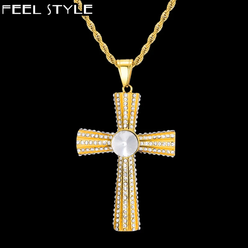 Хип хоп 316L нержавеющая сталь микро проложить кулон крест со стразами подвески и