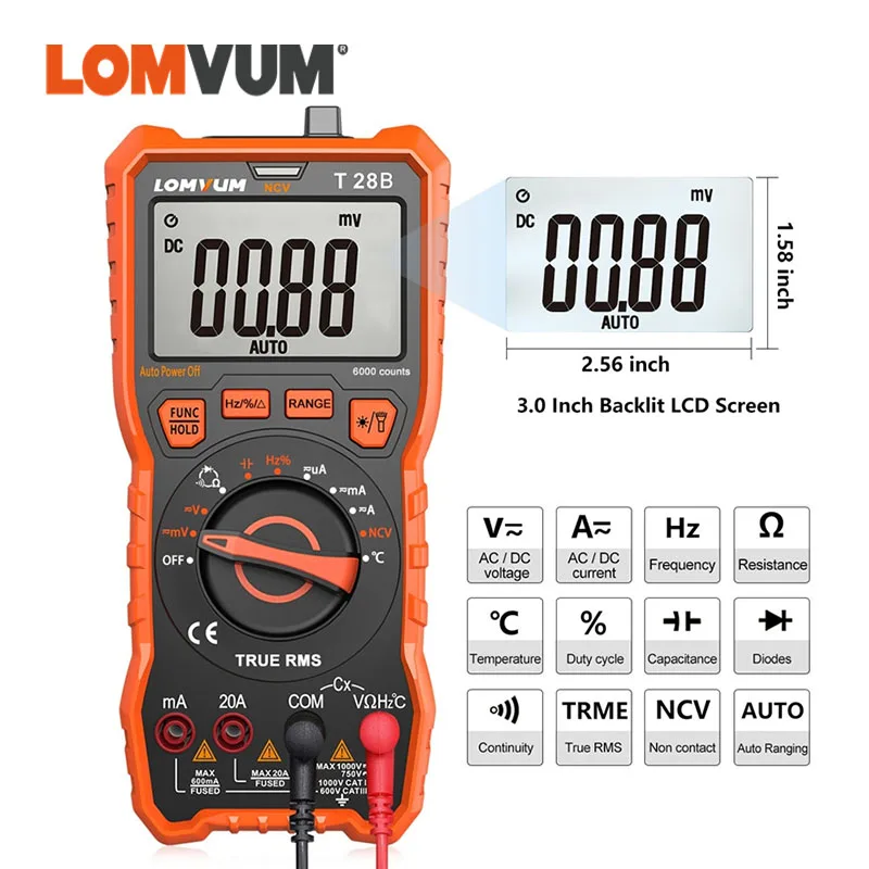 Цифровой мультиметр LOMVUM NCV 6000 отсчетов Электрический тестер
