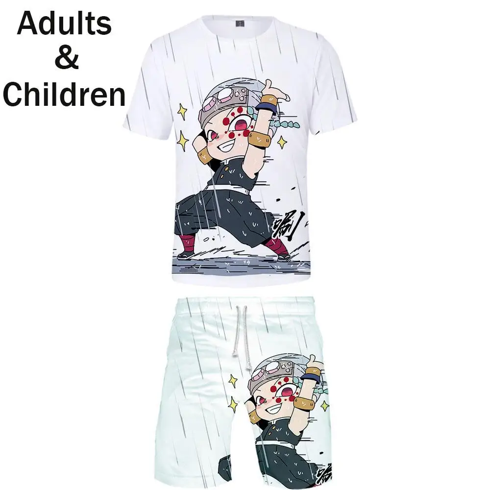 

Костюм спортивный мужской из двух предметов, комикс с 3D принтом «рассекающий демонов», футболка и шорты, лето