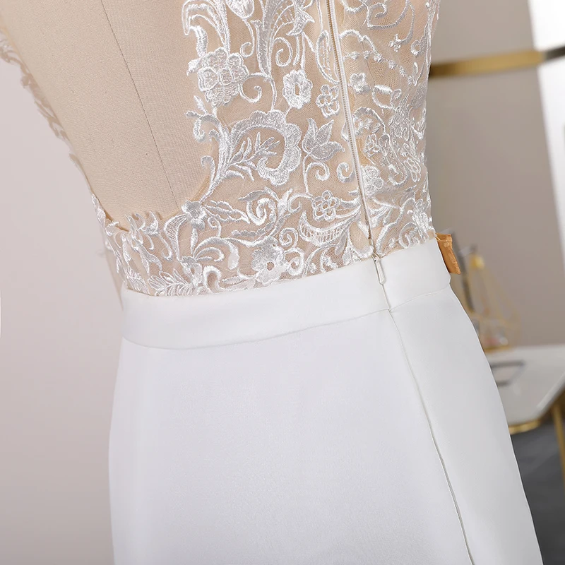 

Sexy Backless Evening Dress 2020 New Mermaid Evening Gowns High Collar Illusion Long Sleeves Lace Saudi Arabic Formal Party Gown