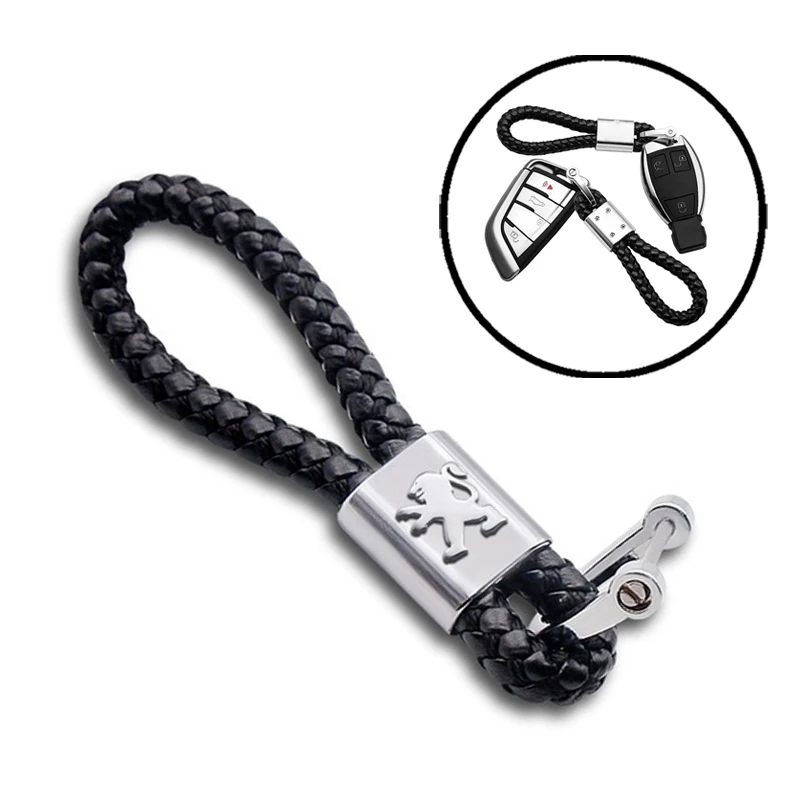 

Metal Alloy Car Logo Braided Rope Key Ring Key Chain Leather Keychain For Peugeot 206 207 307 3008 2008 308 408 508 301 208
