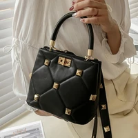 lattice square tote bag summer new pu leather womens designer handbag luxury brand rivets shoulder messenger bag travel