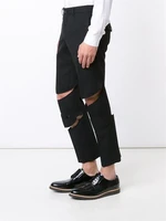 mens new dark urban style casual loose large size homemade broken pants slim simple pants