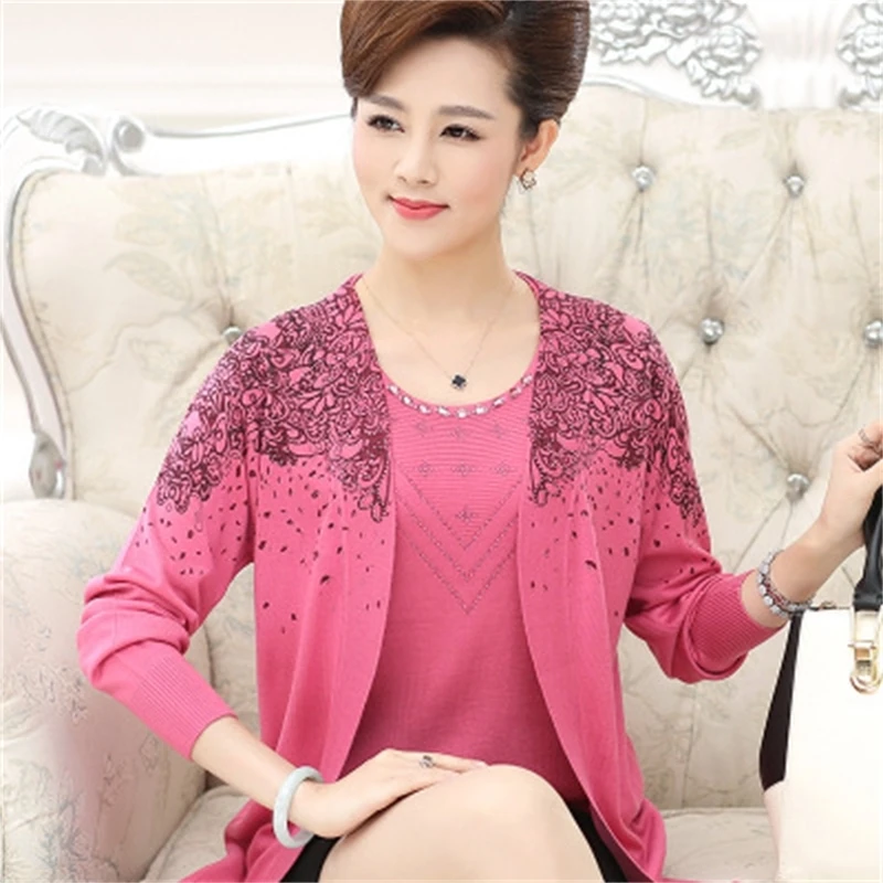 

Auutumn 2020 Spring Middle Age Women Mother Clothing Set Sweater Female Cardigan Fashion Sweater Floral Women Outerwea