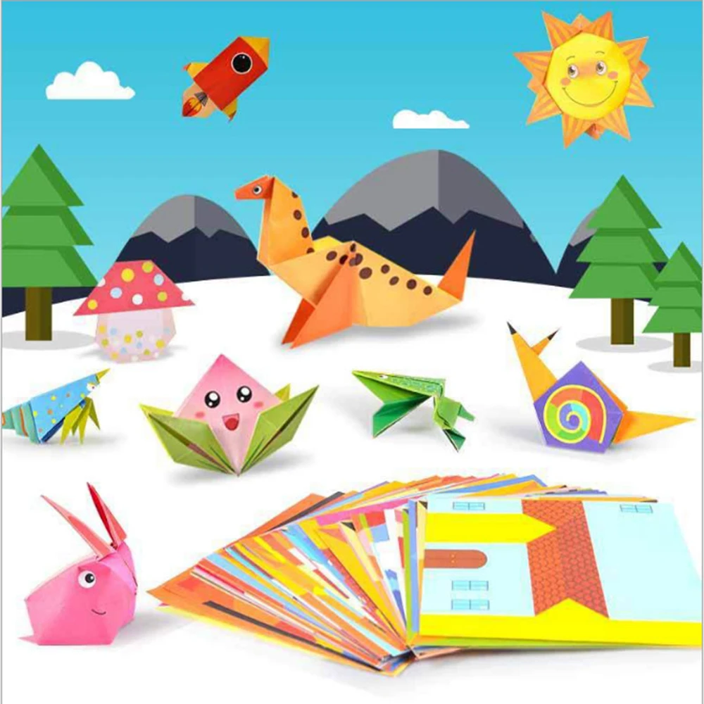 

54 Pages Montessori Creativity DIY Kids Craft Color 3D Cartoon Animal Origami Handcraft Paper Art Learning Educational Toys