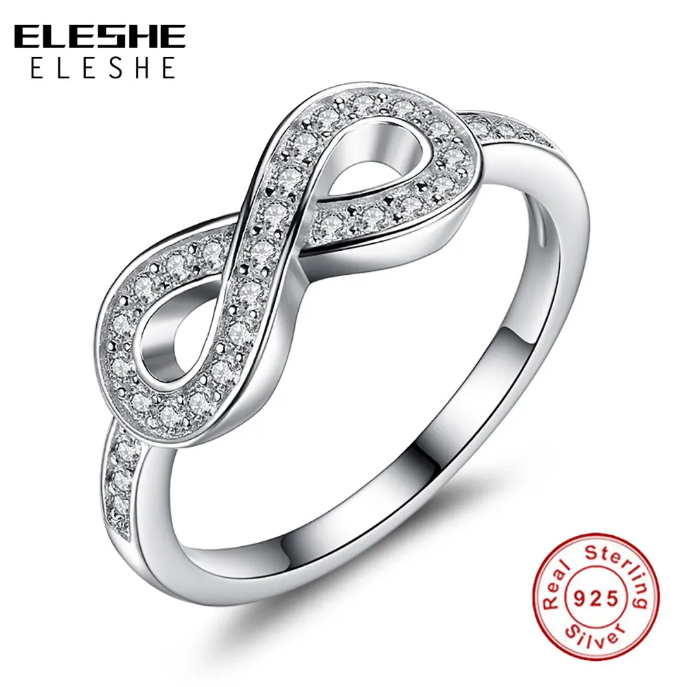 ELESHE 925 Sterling Silver Cubic Zirconia Infinity Ring Endless Love Symbol Fashion Rings For Women Wedding Gift Fine Jewelry