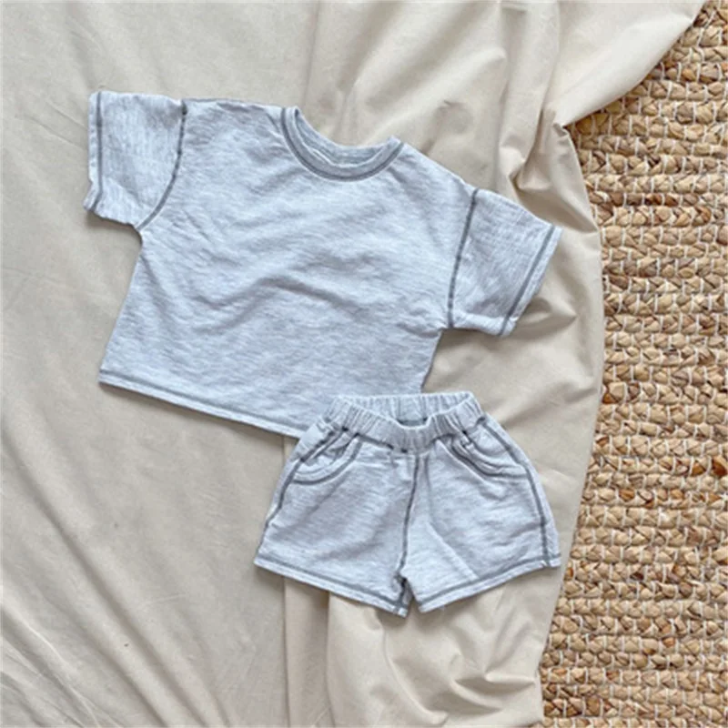 

2021 new children's summer suit Simple and fashionable boys and girls casual cotton suit