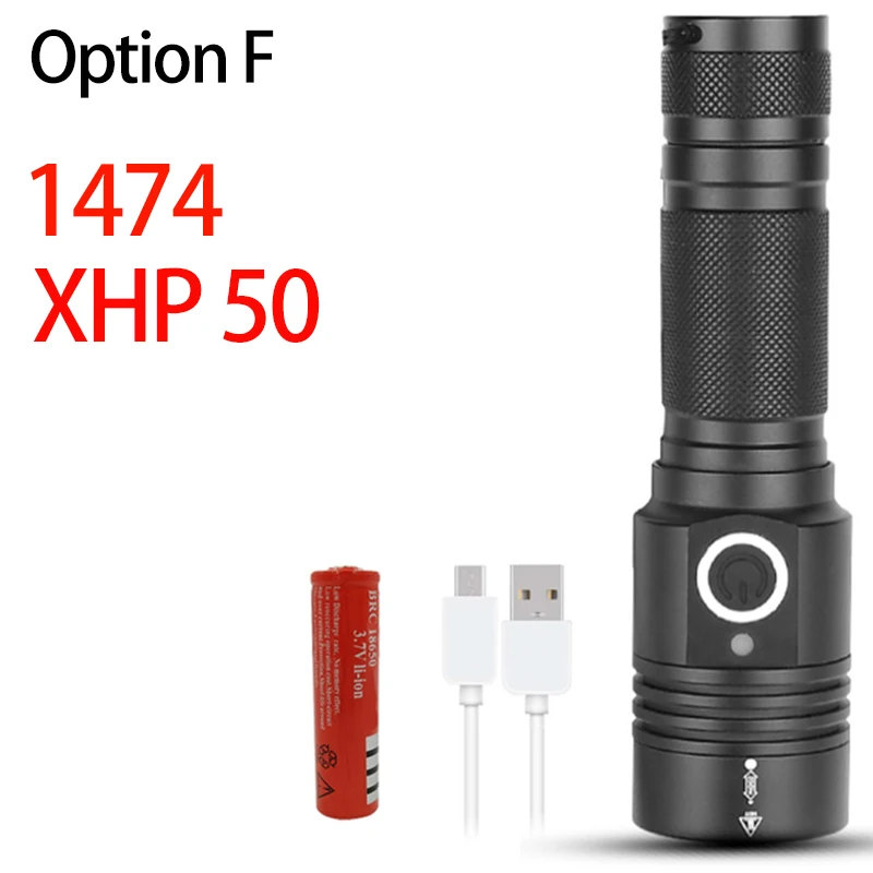 Option F XHP70.2 мощный светодиодный светильник-вспышка, масштабируемый супер светильник фонарь, перезаряжаемый аккумулятор, водонепроницаемая лампа, ультра яркий фонарь для рыбалки - Испускаемый цвет: Option F