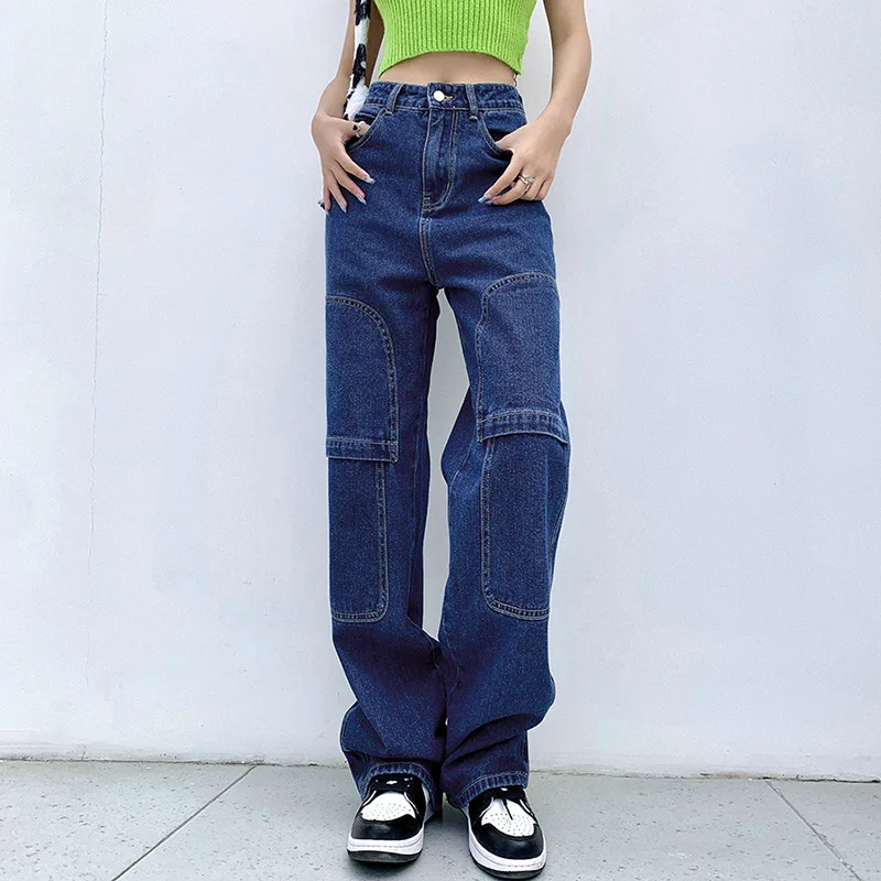 

high waist jeans women European and American wind 2021 spring new women's jeans seam stitching trousers fashion design sense of