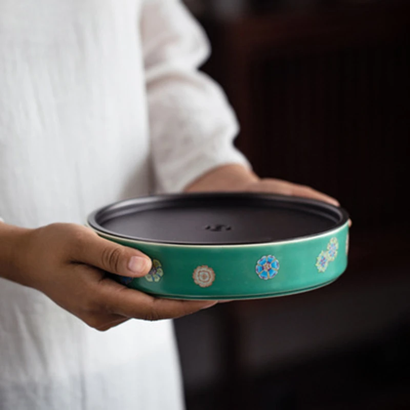 Бирюзовый зеленый керамический поднос для чая двухслойный хранения воды сухая