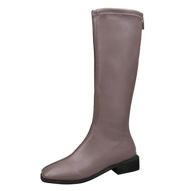 

Zoorose Soft Leather Long Tube Female Martin Boots Autumn Winter New Mid Tube Warm Leisure Back Zipper Chesil Boots Grey