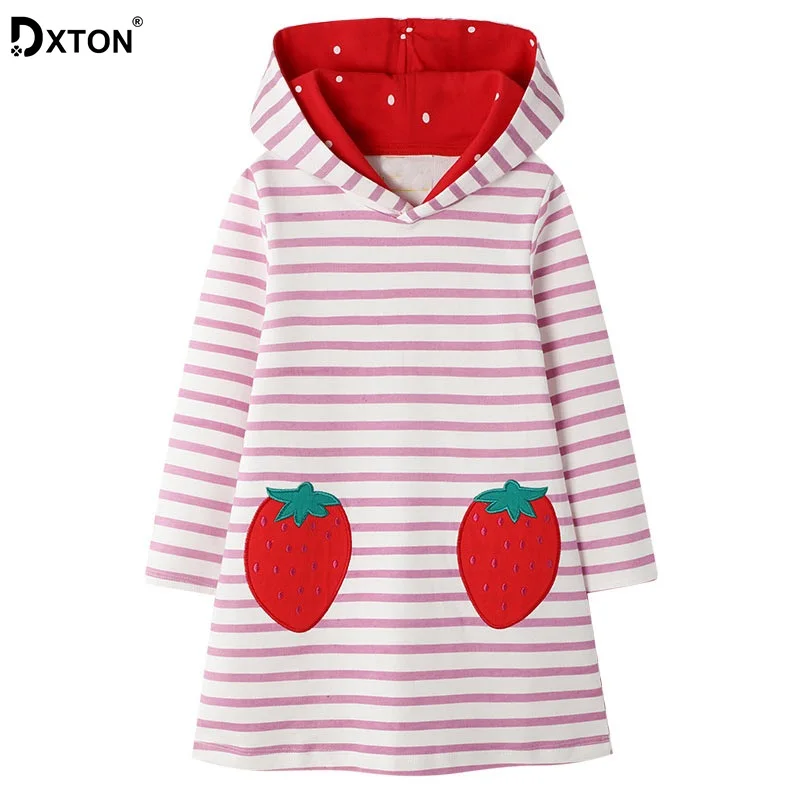 Зимние Детские платья DXTON клубничное платье принцессы для девочек детская одежда