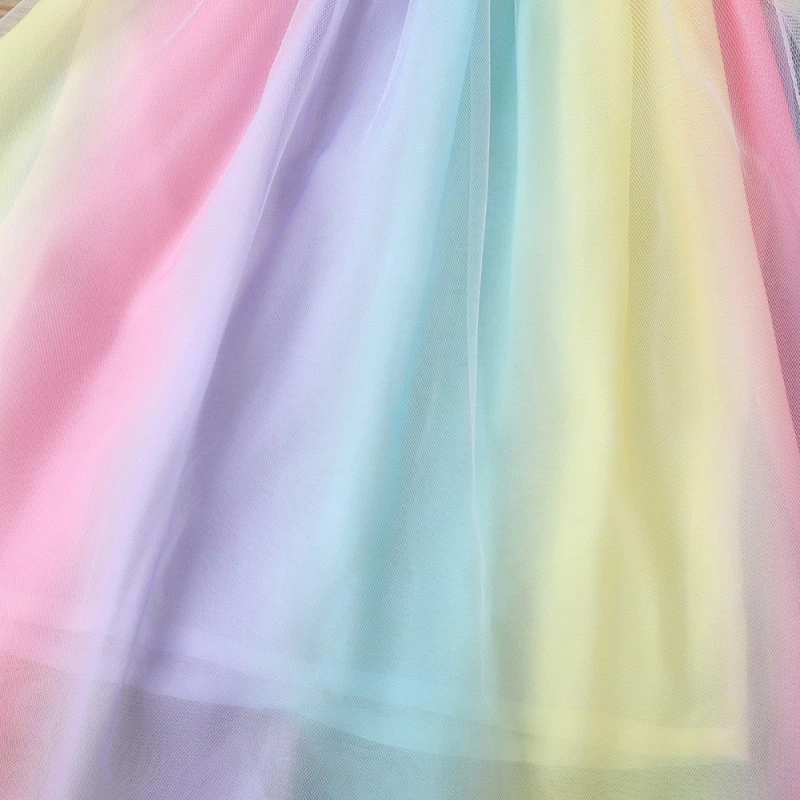 Летнее платье без рукавов для девочек трапециевидная газовая юбка радужная