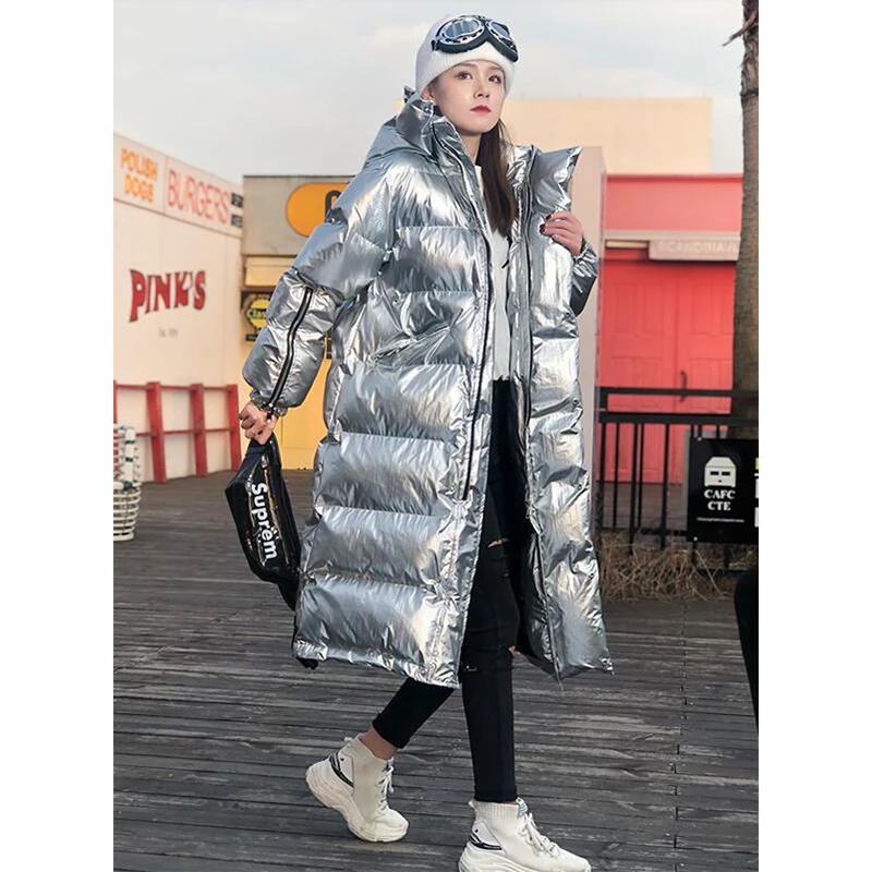 Теплая блестящая парка из лакированной кожи женская куртка на молнии Женская