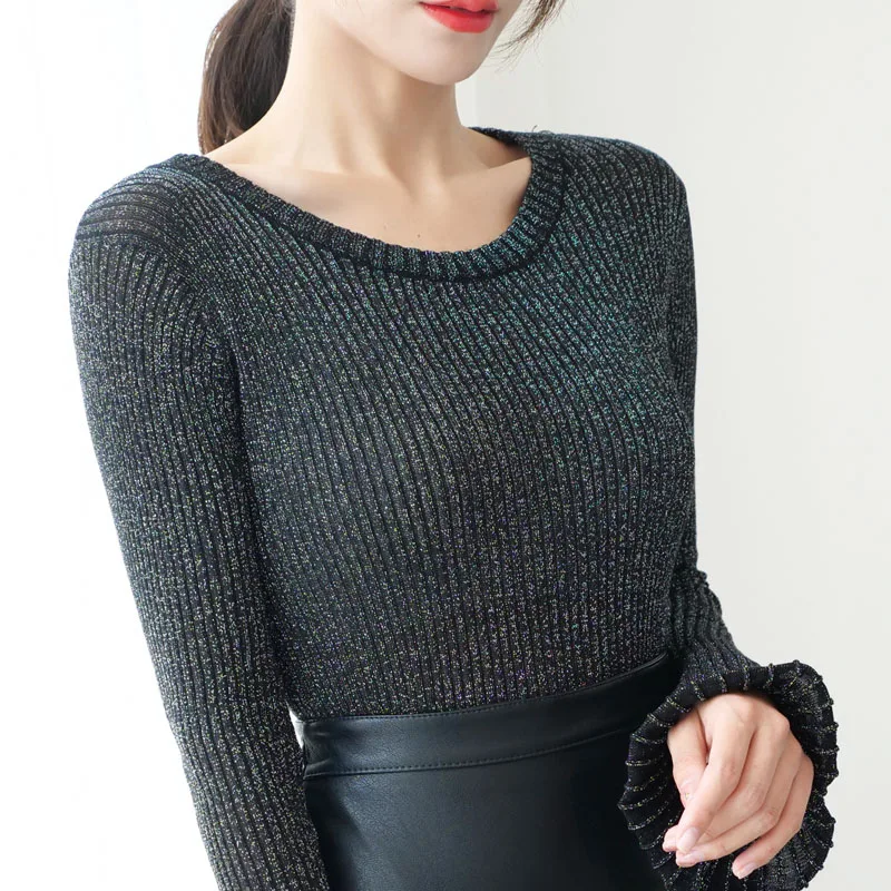 2021 Модные женские свитера с О-образным вырезом длинным рукавом топы повседневный