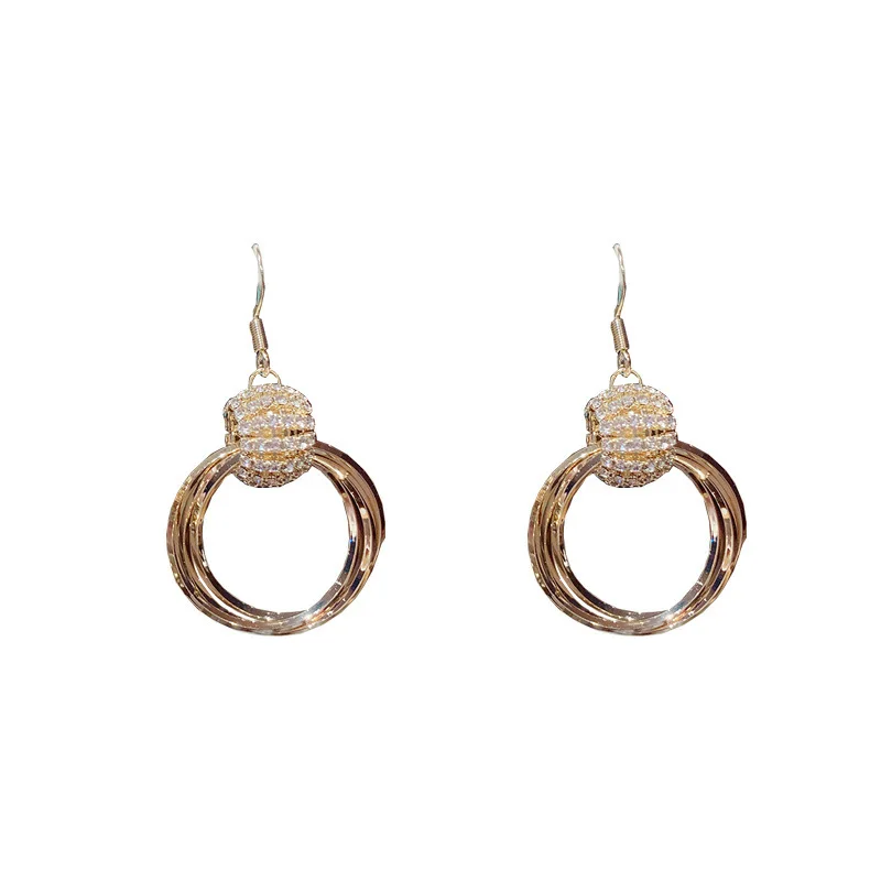 

1Pair Multi-Layered Circle Deigned Dangle Earrings Luxury Shining Crystal Drop Earrings Fashion Jewelry 2021 For Women 12524S