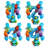 39pcs ocean theme number balloon set starfish crab fish ball for birthday party decor kids gift baby shower diy home supplies