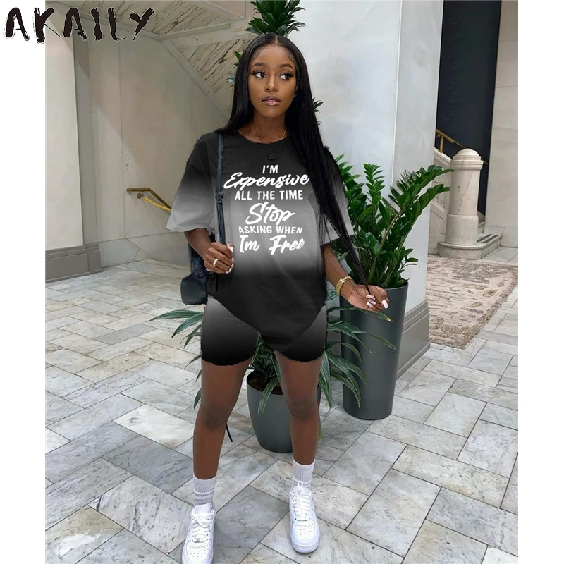 

Женский комплект из двух предметов с принтом Akaily, черный комплект из двух предметов: укороченный топ с круглым вырезом и короткими рукавами,...