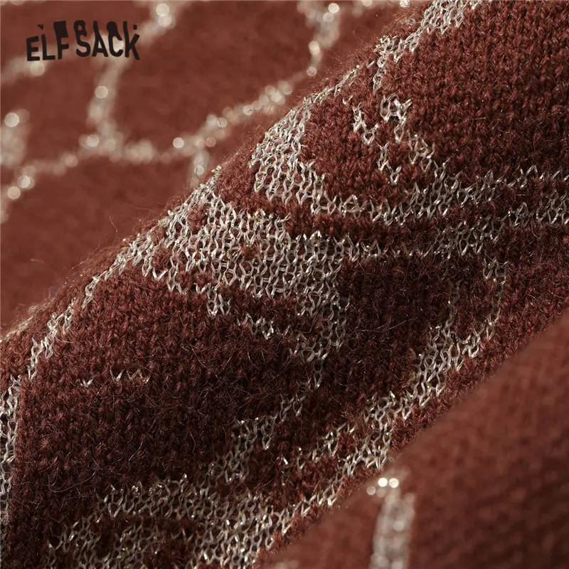 ELFSACK Confucius Jacquard Casual Pullover Knit Sweaters Women,2020 Winter ELF Vintage Towel Embroidery Ladies Daily Soft Tops