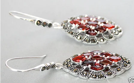 

Attractive Red Crystal Art Style Marcasite Silver Earrings
