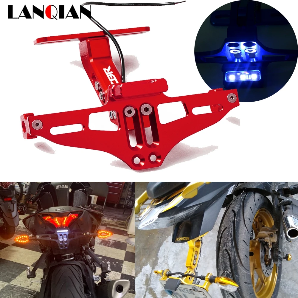 

Motorcycle Adjustable Angle Aluminum License Plate Frame Bracket LED Light For Honda CBR 600 1000 RR cbr 600rr 1000rr CBR600RR