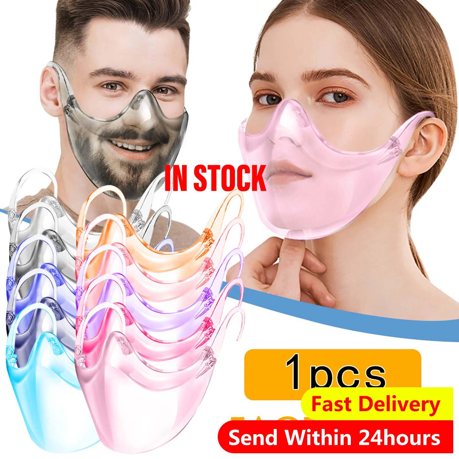 

Reusable Transparent Face Shield Plastic Washable Clear Face Mask Anti-PM2.5 Protective Mask Transparent Mouth Cover Durable