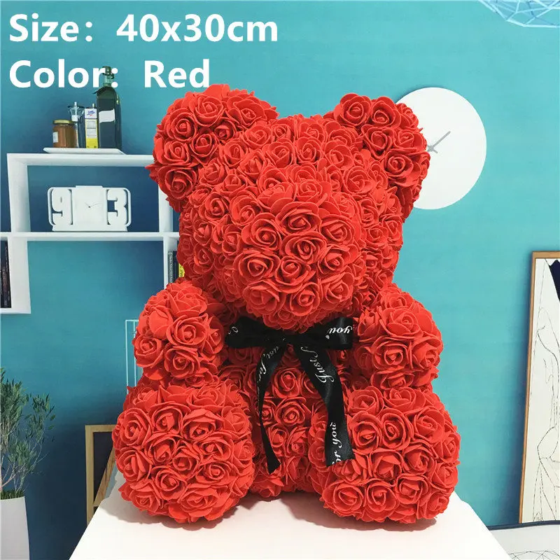 Red 40x30cm Искусственные цветы Роза медведь многоцветный пластик пена роза цветок плюшевый медведь День Святого Валентина подарок День Рождения Вечеринка весеннее украшение - Цвет: Red 40x30cm