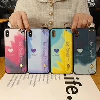 watercolor wrist strap case for samsung galaxy s21 s20 fe s10 s9 s8 plus note 8 9 10 20 ultra lite ring phone holder soft cover