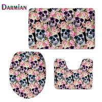 skull with pink flower pattern print commode lid pad personalized decorative carpet for bathroom soft non slip shower carpet new