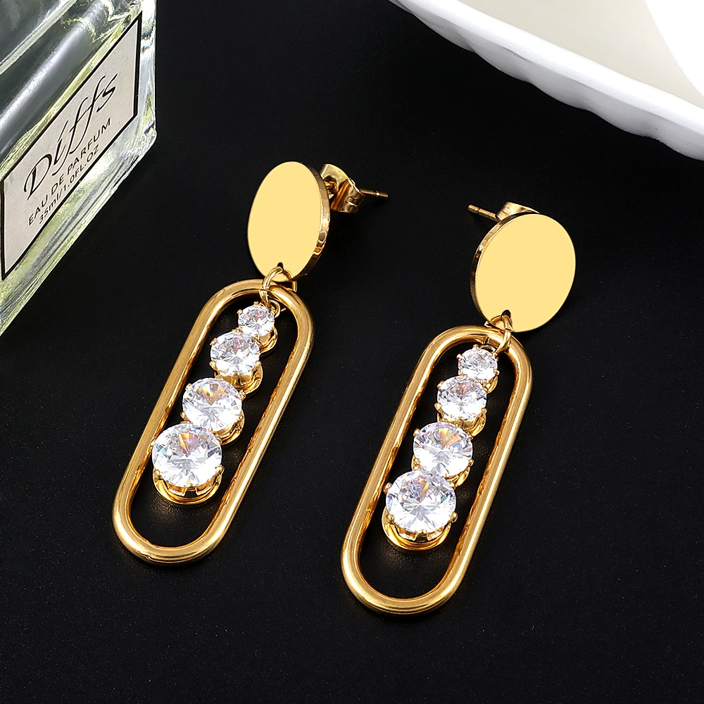 Длинные висячие серьги из нержавеющей стали золотого цвета простые U образные