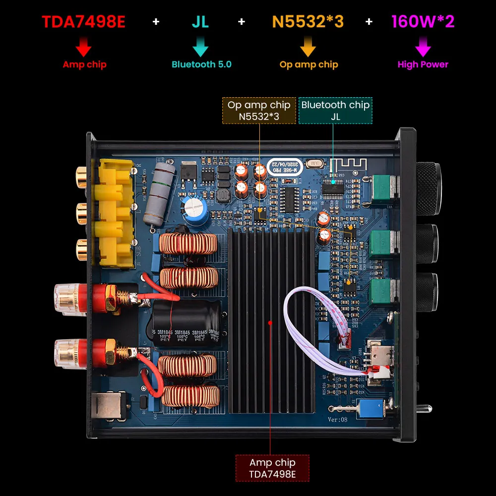 Усилитель мощности AIYIMA TDA7498E Hi-Fi усилитель звука для дома с U-диском 160 Вт x2 |