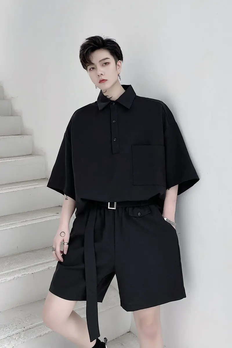 

IEFB 2021 Summer Solid Color Two Pieces Set For Men Loose Pullover Short Sleeve Shirt And Elastic Waist Shorts Suit 9Y6400