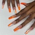 24 шт. длинные французские накладные ногти Пламя Черный Белый переводная картинка оранжевый Смешные накладные ногти балерины съемные гвозди накладные ногти 2022