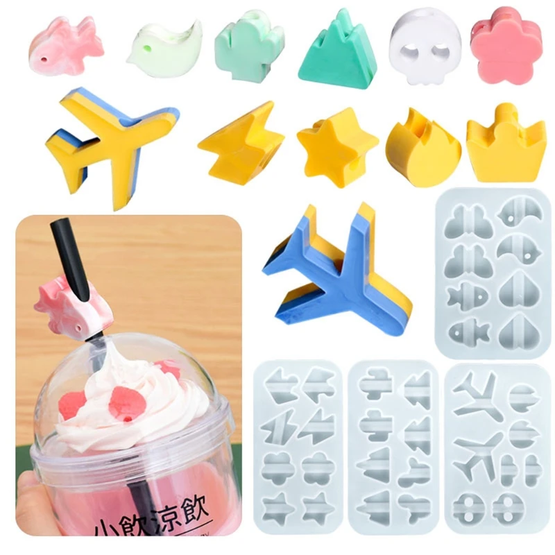 

Soft Straw Topper Resin Mold with Different Shape Handcraft Making Silicone Mold Multi Shape Hand Craft Mold
