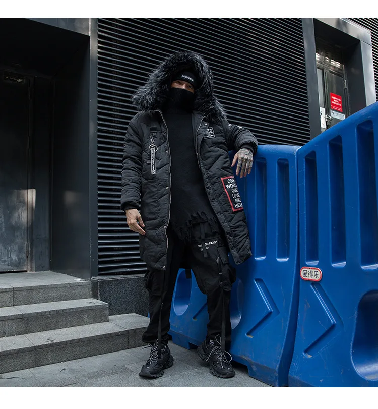 Мужская зимняя теплая длинная куртка уличная модная меховая парка hombre Мужская винтажная хип-хоп пальто куртки с капюшоном Прямая