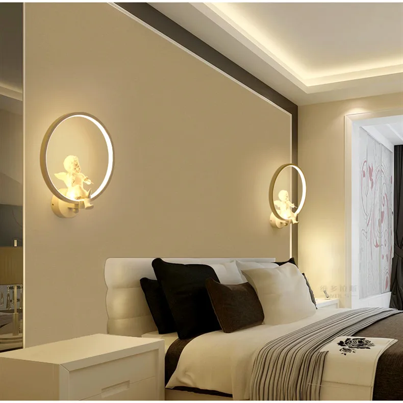 

European Style Wall Lamp Indoor Black White Wall Light Art Sconce Interior Angel Home Living Room Decoration Wall Lamps