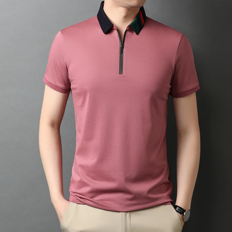 

Loldeal Short-sleeved Polo Shirts Men Slim Solid Color Cotton Comfort