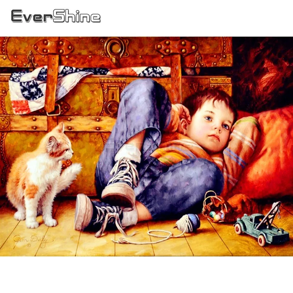 EverShine 5D Diamond Painting Cross Stitch Boy DIY Embroidery Cat Picture Of Rhinestones Mosaic Home Decoration|Алмазная мозаика и