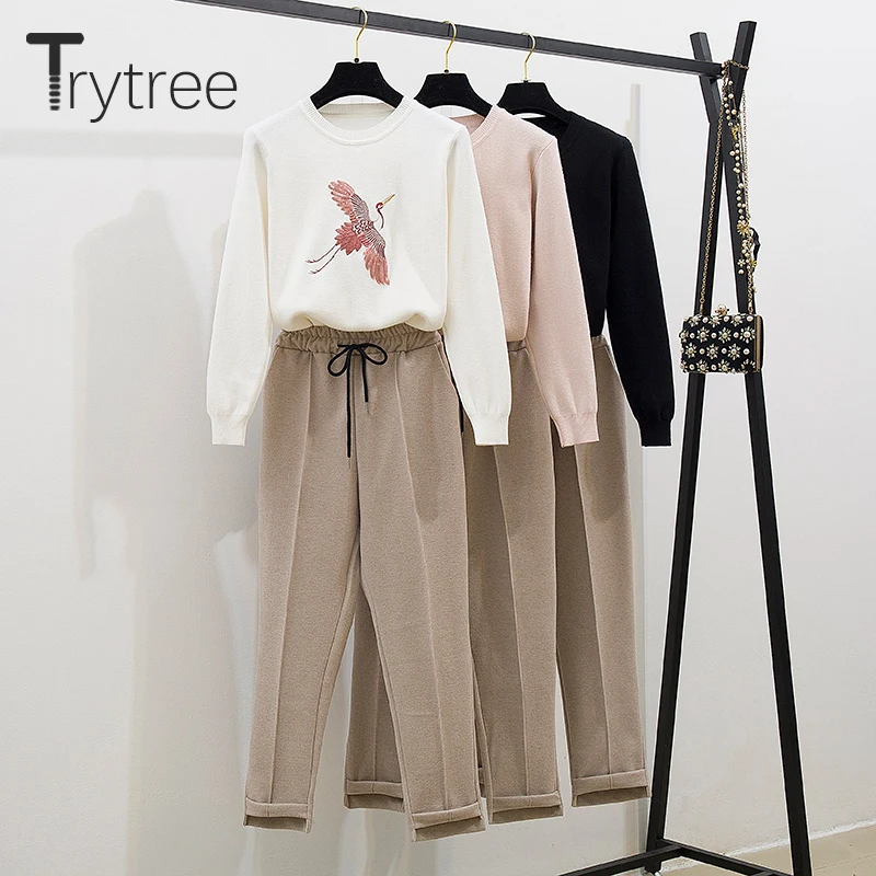 Trytree 2019 осенне-зимний комплект из двух предметов Повседневный Свободный Топ с