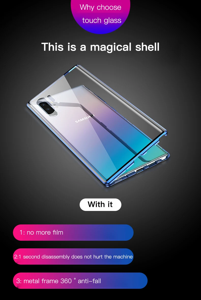 Магнитный металлический стеклянный чехол для телефона samsung Galaxy Note 10, 9, 8, S10, E, 5G, S9, S8 Plus, защитный чехол на магните