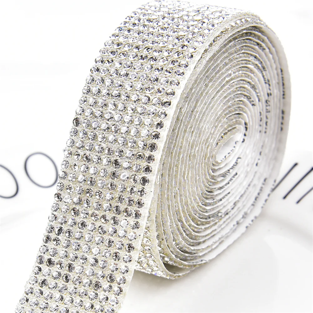 Новый самоклеющийся из хрустального стекла лента отделка со стразами Белый Ab